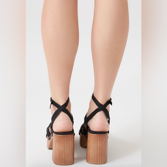 Forever21, Platform Block Heels, Black Straps W/Adjustable Ankle Strap, Sz.7 - Picture 4 of 5